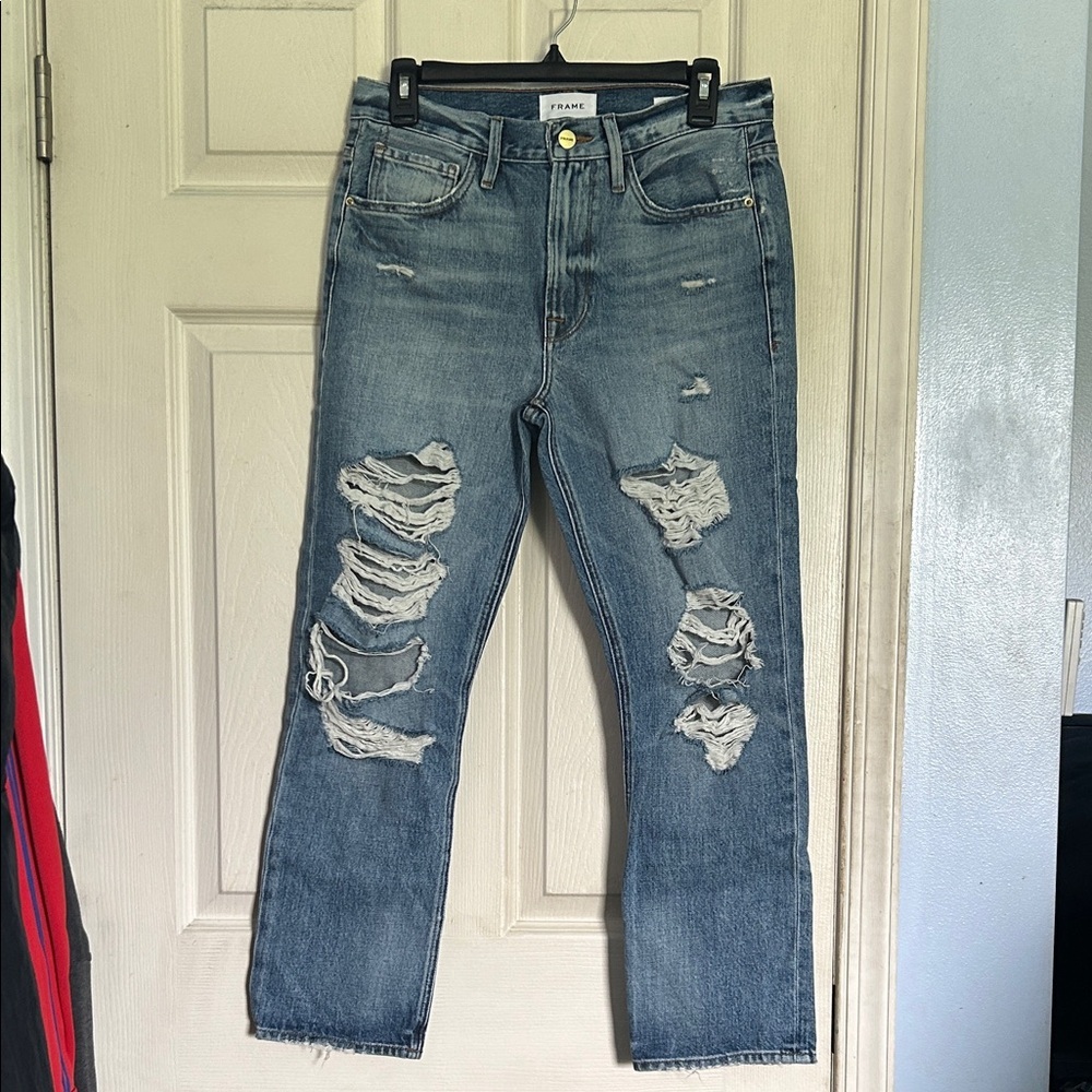 Frame denim distressed busted knee le piper jeans size 26